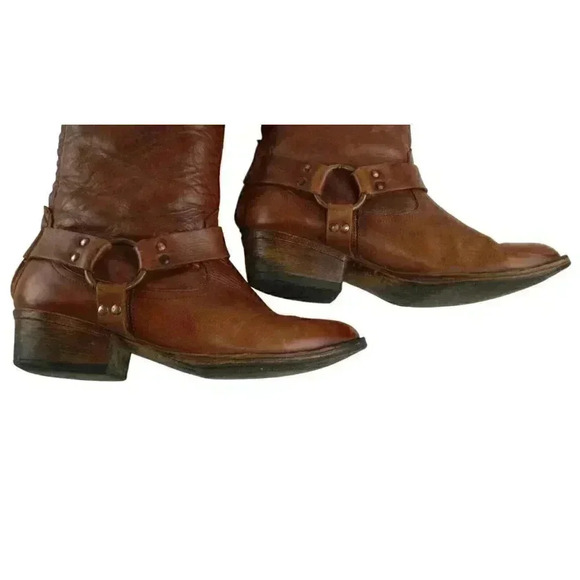 Distressed Diego Di Lucca Womens Biker Boots Brown Leather Zipper Size 8 EE - Picture 7 of 13